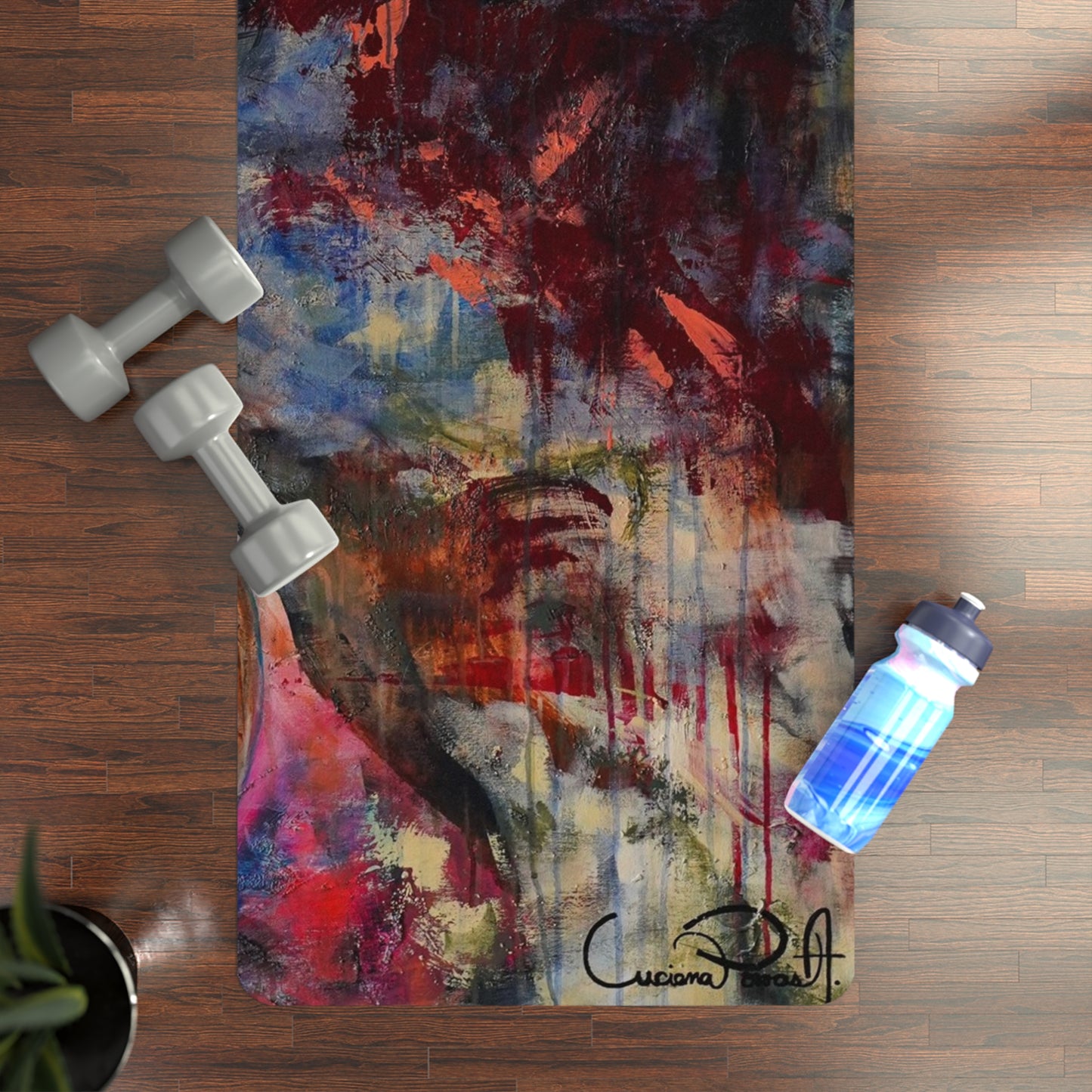 Artistic Rubber Yoga Mat - Colorful Abstract Design for Mindfulness & Fitness