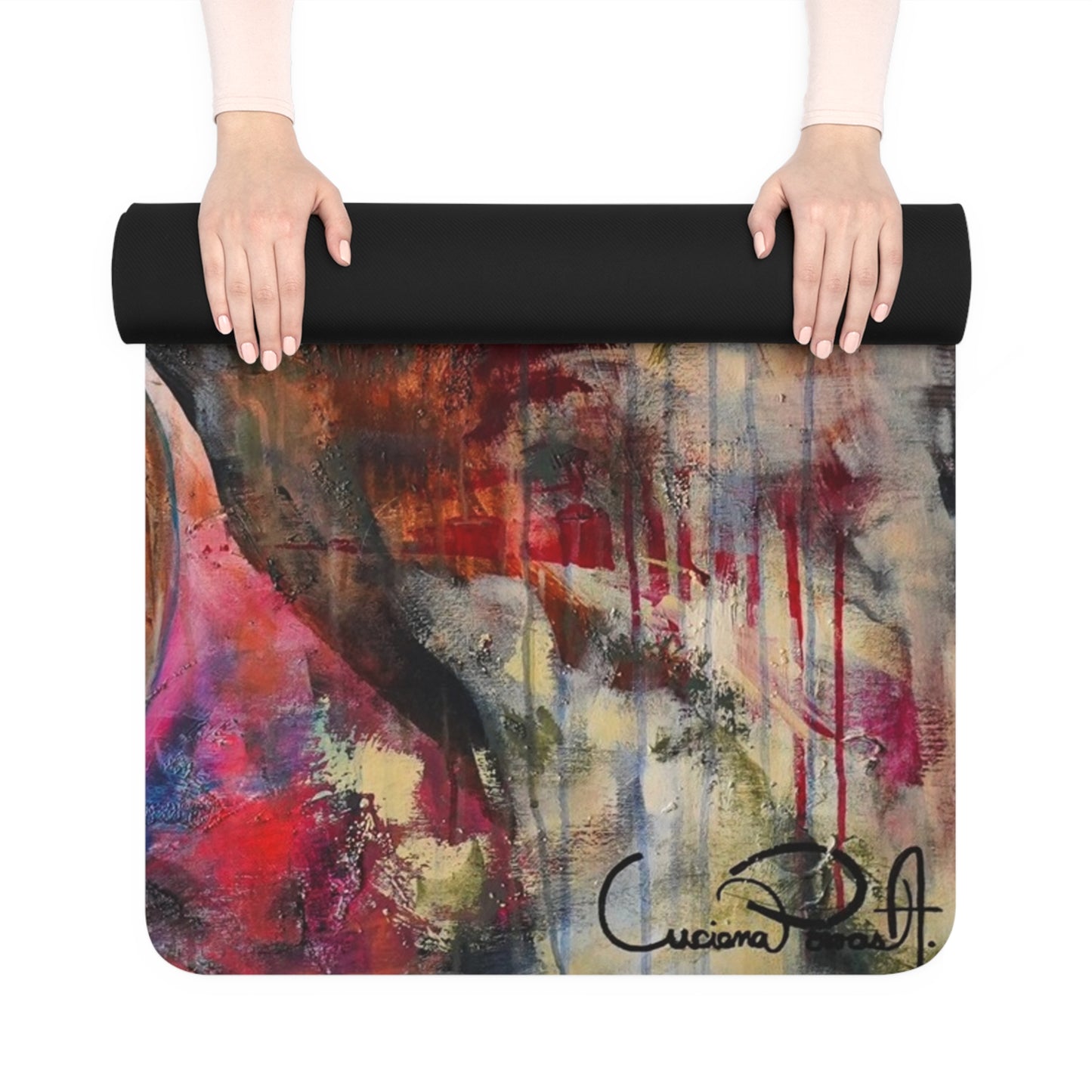 Artistic Rubber Yoga Mat - Colorful Abstract Design for Mindfulness & Fitness